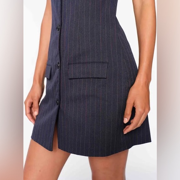 DL1961 Blue V Neck Button Down Pinstripe Sleeveless Vest Mini Dress (Small) - Picture 4 of 7